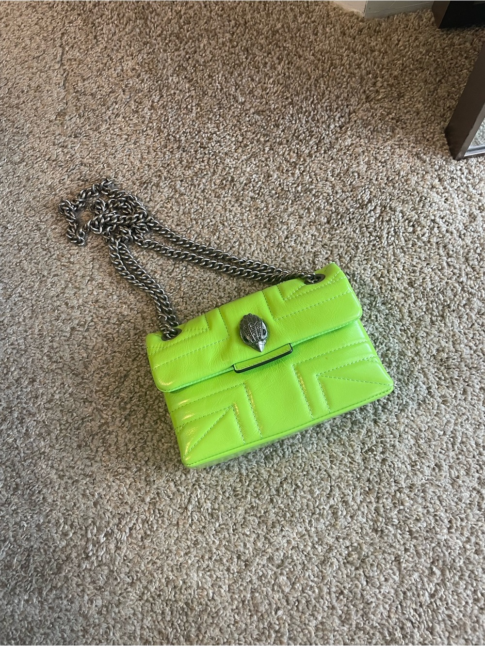 Kurt Geiger Neon Lime Quilted Chain Crossbody Bag